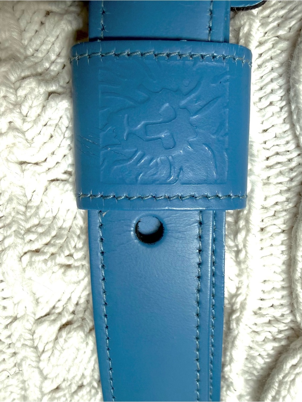Anne Klein Sky Blue Leather Woman’s Belt with Embossed Logo - Picture 10 of 10